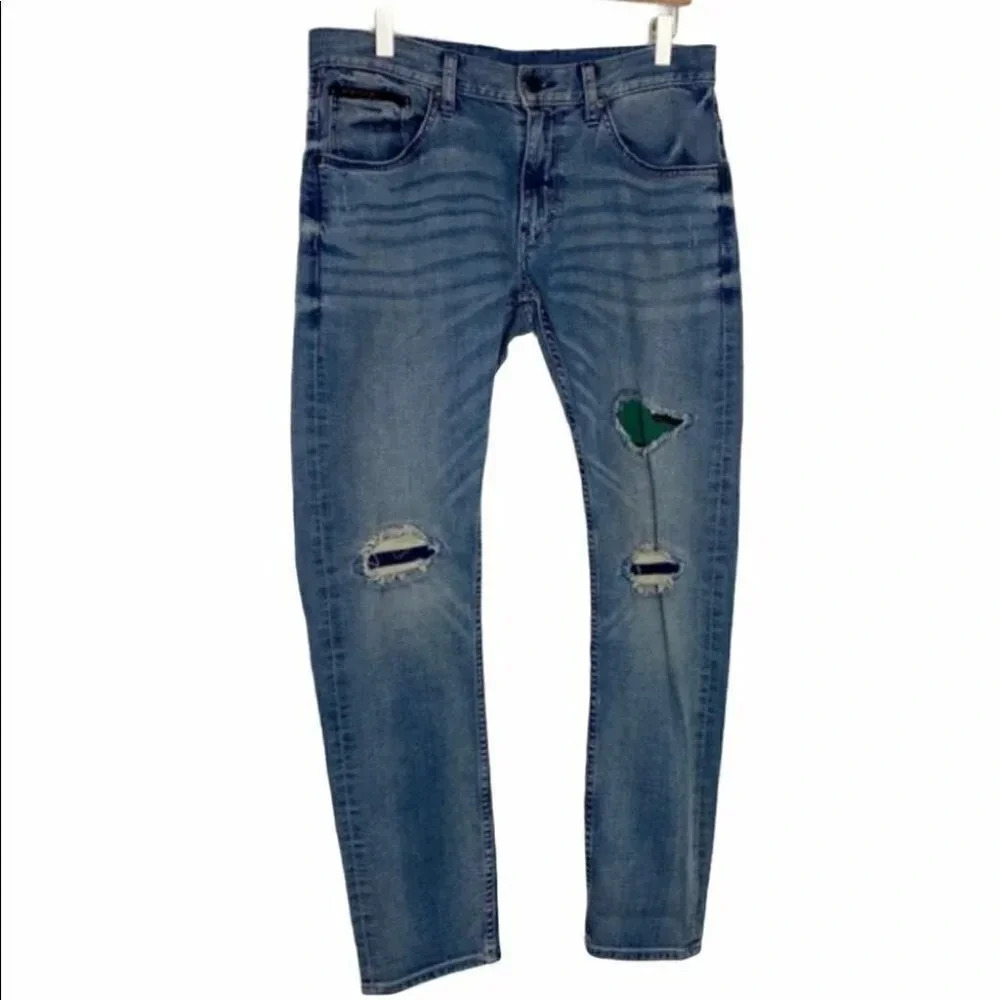 Lee Urban‎ Riders NWT 32/31 distressed blue jeans w/camo inserts